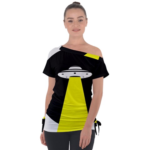 Ufo Flying Saucer Extraterrestrial Off Shoulder Tie-up T-shirt by Cendanart