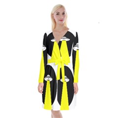 Ufo Flying Saucer Extraterrestrial Long Sleeve Velvet Front Wrap Dress by Cendanart