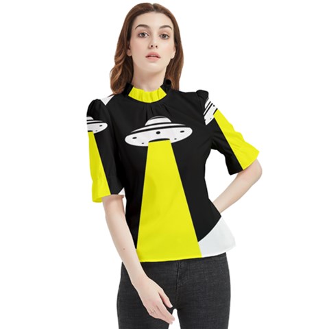 Ufo Flying Saucer Extraterrestrial Frill Neck Blouse by Cendanart