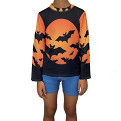 Halloween Bats Moon Full Moon Kids  Long Sleeve Swimwear by Cendanart