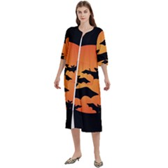 Halloween Bats Moon Full Moon Women s Cotton 3/4 Sleeve Night Gown by Cendanart