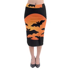 Halloween Bats Moon Full Moon Midi Pencil Skirt by Cendanart