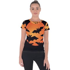 Halloween Bats Moon Full Moon Short Sleeve Sports Top  by Cendanart