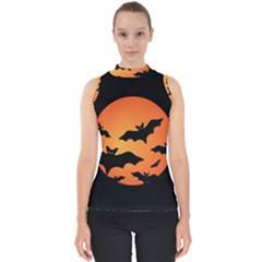 Halloween Bats Moon Full Moon Mock Neck Shell Top by Cendanart