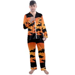 Halloween Bats Moon Full Moon Men s Long Sleeve Satin Pajamas Set by Cendanart