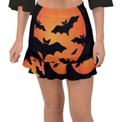 Halloween Bats Moon Full Moon Fishtail Mini Chiffon Skirt by Cendanart