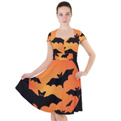 Halloween Bats Moon Full Moon Cap Sleeve Midi Dress by Cendanart