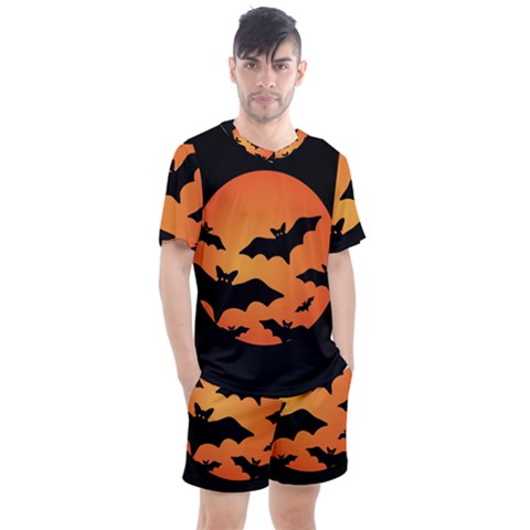 Halloween Bats Moon Full Moon Men s Mesh T-shirt And Shorts Set by Cendanart