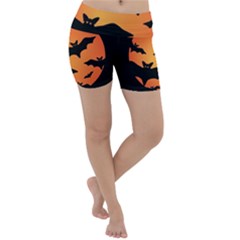 Halloween Bats Moon Full Moon Lightweight Velour Yoga Shorts by Cendanart