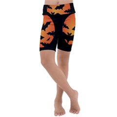 Halloween Bats Moon Full Moon Kids  Lightweight Velour Cropped Yoga Leggings by Cendanart