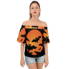 Halloween Bats Moon Full Moon Off Shoulder Short Sleeve Top