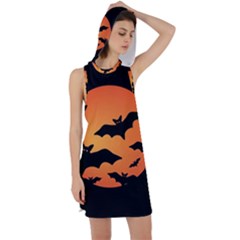 Halloween Bats Moon Full Moon Racer Back Hoodie Dress by Cendanart