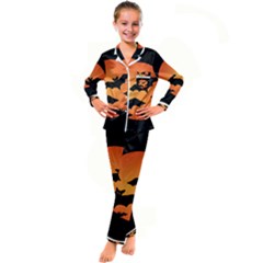 Halloween Bats Moon Full Moon Kids  Satin Long Sleeve Pajamas Set by Cendanart