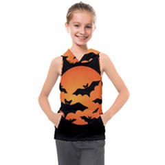 Halloween Bats Moon Full Moon Kids  Sleeveless Hoodie by Cendanart