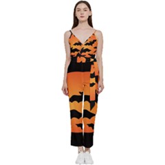 Halloween Bats Moon Full Moon V-neck Camisole Jumpsuit by Cendanart