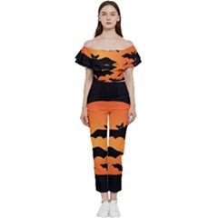 Halloween Bats Moon Full Moon Bardot Ruffle Jumpsuit by Cendanart