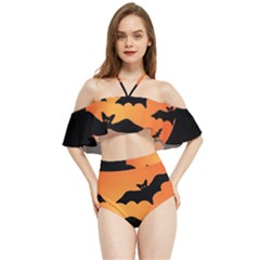 Halloween Bats Moon Full Moon Halter Flowy Bikini Set  by Cendanart