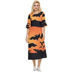 Halloween Bats Moon Full Moon Double Cuff Midi Dress by Cendanart