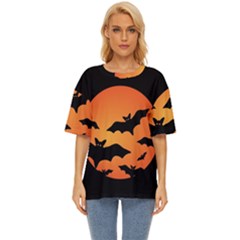 Halloween Bats Moon Full Moon Oversized Basic T-shirt by Cendanart