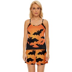 Halloween Bats Moon Full Moon Satin Pajama Short Set by Cendanart