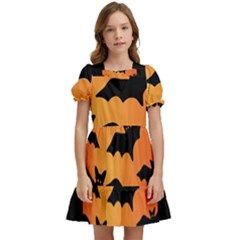 Halloween Bats Moon Full Moon Kids  Puff Sleeved Dress by Cendanart