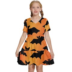 Halloween Bats Moon Full Moon Kids  Short Sleeve Tiered Mini Dress by Cendanart