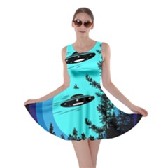 Ufo Alien Night Sky Night Skater Dress by Cendanart