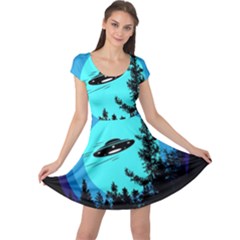 Ufo Alien Night Sky Night Cap Sleeve Dress by Cendanart