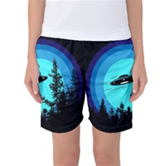 Ufo Alien Night Sky Night Women s Basketball Shorts by Cendanart