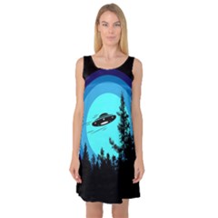 Ufo Alien Night Sky Night Sleeveless Satin Nightdress by Cendanart