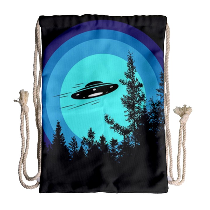 Ufo Alien Night Sky Night Drawstring Bag (Large)