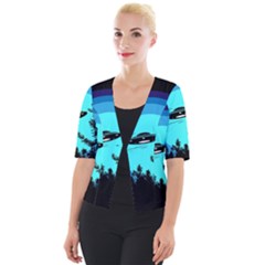 Ufo Alien Night Sky Night Cropped Button Cardigan by Cendanart