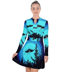 Ufo Alien Night Sky Night Long Sleeve Panel Dress by Cendanart