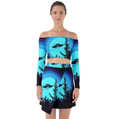 Ufo Alien Night Sky Night Off Shoulder Top With Skirt Set by Cendanart