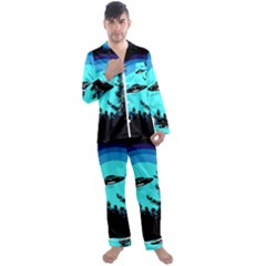 Ufo Alien Night Sky Night Men s Long Sleeve Satin Pajamas Set by Cendanart