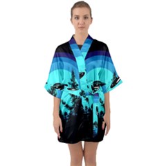 Ufo Alien Night Sky Night Half Sleeve Satin Kimono  by Cendanart