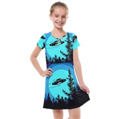 Ufo Alien Night Sky Night Kids  Cross Web Dress by Cendanart