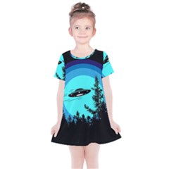 Ufo Alien Night Sky Night Kids  Simple Cotton Dress by Cendanart