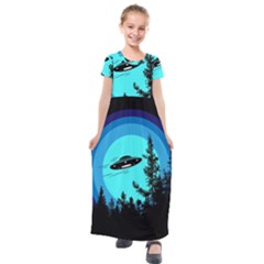 Ufo Alien Night Sky Night Kids  Short Sleeve Maxi Dress by Cendanart