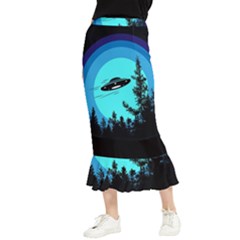 Ufo Alien Night Sky Night Maxi Fishtail Chiffon Skirt by Cendanart