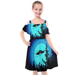 Ufo Alien Night Sky Night Kids  Cut Out Shoulders Chiffon Dress by Cendanart