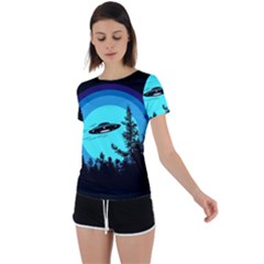 Ufo Alien Night Sky Night Back Circle Cutout Sports T-shirt by Cendanart