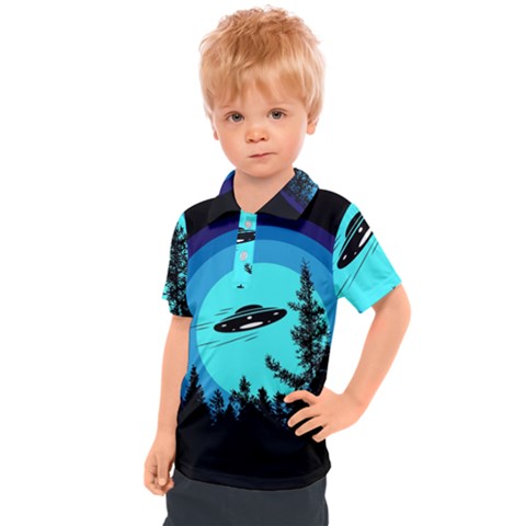 Ufo Alien Night Sky Night Kids  Polo T-shirt by Cendanart