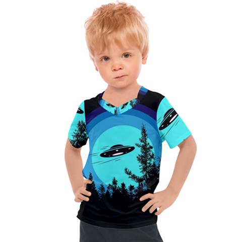 Ufo Alien Night Sky Night Kids  Sports T-shirt by Cendanart