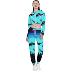 Ufo Alien Night Sky Night Cropped Zip Up Lounge Set by Cendanart