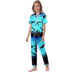 Ufo Alien Night Sky Night Kids  Satin Short Sleeve Pajamas Set by Cendanart