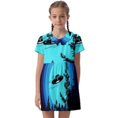 Ufo Alien Night Sky Night Kids  Asymmetric Collar Dress by Cendanart