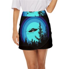 Ufo Alien Night Sky Night Mini Front Wrap Skirt