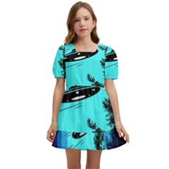 Ufo Alien Night Sky Night Kids  Short Sleeve Dolly Dress by Cendanart