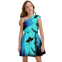 Ufo Alien Night Sky Night Kids  One Shoulder Party Dress by Cendanart